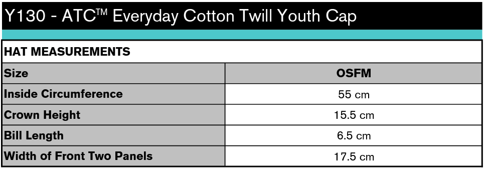 ATC Y130 SIZE CHART